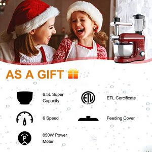 Nurxiovo 3 in 1 Kitchen Stand Mixer, 850W Multifunctional Food Electric Commercial Mixer Tilt-Head Dough Machine with 6-1/2 Qt Stainless Steel Bowl, Whisk, Hook, Beater, Juicer and Meat Blender, Red