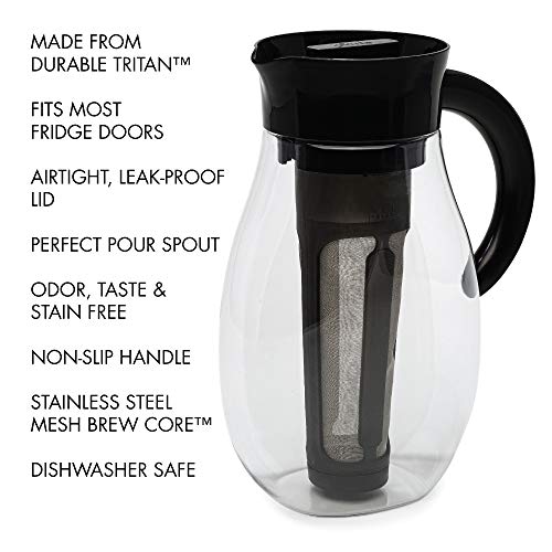 Primula Flavor Up Airtight Cold Brew Iced Coffee Maker with Fruit core for Infused Water, Tea and More, Shatterproof Durable Plastic Construction, Leak-Proof, 2.7 quart, Black