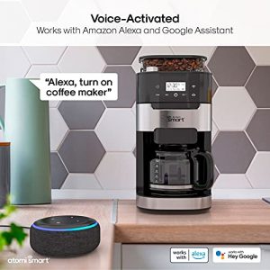 Atomi Smart Coffee Maker with Burr Grinder - WiFi, Voice-Activated, 8 Grind Settings, 12-Cup Glass Carafe, Reusable and Washable Filter, Compatible with Alexa and Google Assistant