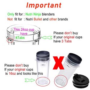 Replacement 24oz Nutri Ninja Blender Cup with Sip & Seal Lid For BL450 BL454 BL456 BL480 BL482 BL640 BL642 BL682 BN751 BN801 Foodi SS101 SS351 SS401 Ninja Blender Auto IQ Blade, 2-Pack