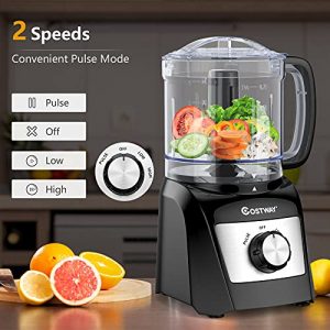COSTWAY Food Processor & Vegetable Chopper, 2-Speed and 3 Cup Food Chopper with Easy Grip Handle, Double Safety Lock, Stainless Steel Chopper Blade, Anti-slip Suction Rubber Feet, Black