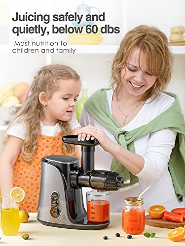 Juicer Machines, Slow Masticating Juicer Extractor with 3-Mode 2-Speed, Cold Press Juicer Easy to Clean, Quiet Motor & Reverse Function, Juice Recipes for Vegetables and Fruits, black