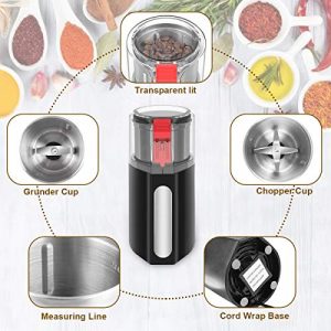 Coffee Grinder Electric,300W Spice Grinder Electric with 304 Stainless Steel Blade and 2.5 Ounce 2 Removable Bowl,Multi-Functional Grinder for Coffee Beans,Spice,Dry Herbs,Cinnamon