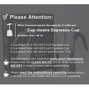 Grasseed Luxurious Crystal Glass & Stainless Steel Moka Pot, Stovetop Espresso Maker for Flavored Strong Coffee, Italian Cafetera suitable for all types of hobs-Dishwasher Safe-4 Espresso Cup/160 ml/5.6 oz