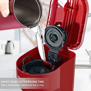 Single Serve Coffee Maker Coffee Brewer Compatible with K-Cup Single Cup Capsule with 6 to 14oz Reservoir, Mini Size (Red)