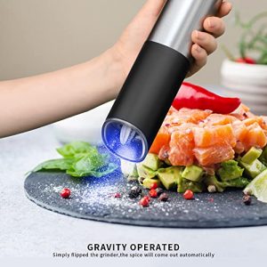 XQXQ Pack of 1 Electric Gravity Pepper Grinder, or Salt Mill, with Adjustable Coarseness Automatic Pepper Mill Grinder Battery Powered with Blue LED Light - Package Not Included Battery