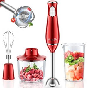 Hand Blender 1000W, Facelle 4-In-1 Immersion Hand Held Blender, Stick Blender with Chopper, Beaker, Whisk for Smoothie, Baby Food, Sauces Red, Puree, Soup