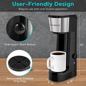Single Serve Coffee Maker with Milk Frother, 2 In 1 Single Cup Coffee Maker for K Cup & Ground Coffee, Fast Brew K Cup Coffee Maker for Cappuccino and Latte, Coffee Machine Gift for Men Women, Black