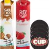 Island Oasis Drink Mix Variety, Strawberry and Pina Colada 1 Liter Each, with Set of By The Cup Coasters