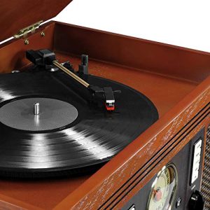 Victrola Aviator 8-in-1 Bluetooth Record Player & Multimedia Center with Built-in Stereo Speakers - 3-Speed Turntable, Vinyl to MP3 Recording, Wireless Music Streaming, Mahogany