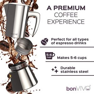 bonVIVO Intenca Stovetop Espresso Maker Luxurious Italian Coffee Machine Maker Stainless Steel Espresso Maker Full Bodied Coffee Espresso Pot For 5 to 6 Cups 10 oz Moka Pot Copper Chrome Finish