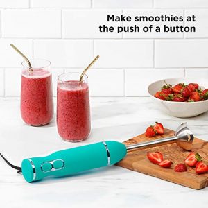Chefman Immersion Stick Hand Blender with Stainless Steel Blades, Powerful Electric Ice Crushing 2-Speed Control Handheld Food Mixer, Purees, Smoothies, Shakes, Sauces & Soups, Turquoise