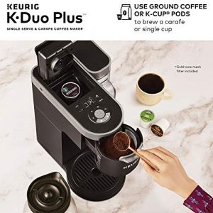 Keurig K-Duo Plus Coffee Maker, Single Serve and 12-Cup Carafe Drip Coffee Brewer, Compatible with K-Cup Pods and Ground Coffee, Black