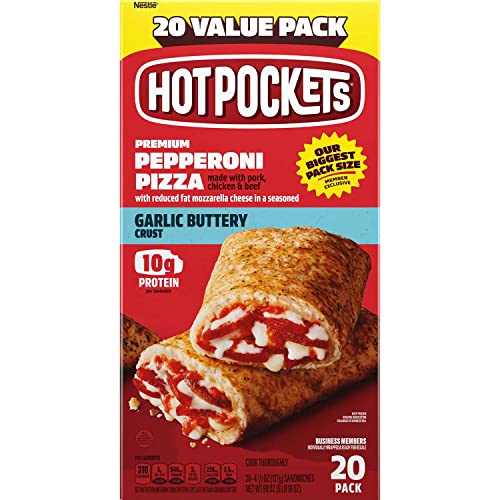 Gourmet Kitchn Hot Pockets Premium Pepperoni Pizza in a Seasoned Garlic Buttery Crust 3 Boxes 17 Count Each 51 Total Frozen Sandwiches Quick Snack Good Source of Protein, 12 Count (Pack of 3)