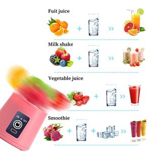 Portable Blender Cup,Electric USB Juicer Blender,Mini Blender Portable Blender For Shakes and Smoothies, juice,380ml, Six Blades Great for Mixing,pink