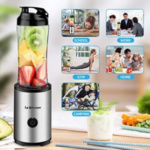 Portable Smoothies Shakes Blender Personal Size Cordless, Battery Rechargeable Juicer Cup ,with 10 oz Travel Sports Bottles -BPA-Free (Silver&Black)