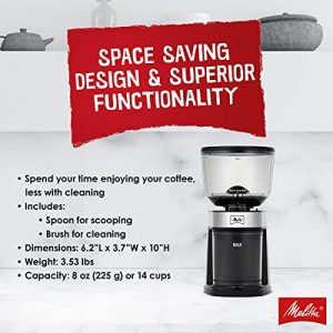 Melitta Molino Flat Burr Coffee Grinder | Whole Bean Grinder | Easy Clean & Assembly | Safety Lock Feature | Capacity: 8 oz (225 g)/14 cups
