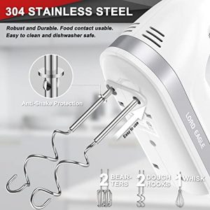 Lord Eagle Hand Mixer Electric, 400W Power handheld Mixer for Baking Cake Egg Cream Food Beater, Turbo Boost/Self-Control Speed + 5 Speed + Eject Button + 5 Stainless Steel Accessories