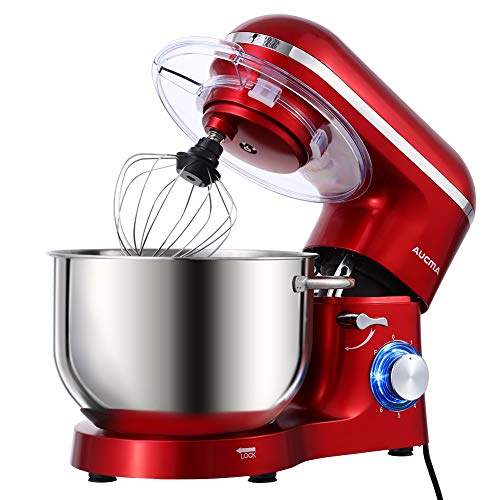 Aucma Stand Mixer,6.5-QT 660W 6-Speed Tilt-Head Food Mixer, Kitchen Electric Mixer with Dough Hook, Wire Whip & Beater 2 Layer Red Painting (6.5QT, Red)