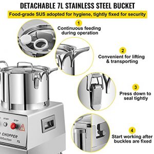 VBENLEM 110V Commercial Food Processor 7L Capacity 750W Electric Food Cutter Mixer 1400RPM Stainless Steel Processor Perfect for Vegetables Fruits Grains Peanut Ginger Garlic
