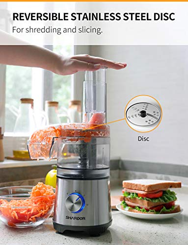 SHARDOR 3.5-Cup Food Processor Vegetable Chopper for Chopping, Pureeing, Mixing, Shredding and Slicing, 350 Watts with 2 Speeds Plus Pulse, Silver