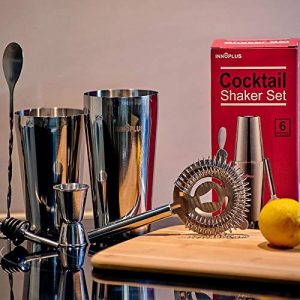 Cocktail Shaker, Martini Shaker, Drink Shaker, Cocktail Shaker Set 6 Piece, Boston Shaker, Bar Set, Cocktail Strainer, Bar tools, Bartender Kit, Stainless Steel Double Measuring Jigger, Mixing Spoon