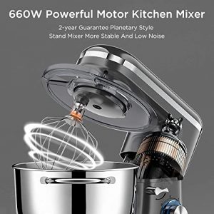 HOWORK Stand Mixer, 660W Electric Kitchen Food Mixer With 6.55 Quart Stainless Steel Bowl, 6-Speed Control Dough Mixer With Dough Hook, Whisk, Beater (6.55 QT, Iron Gray)