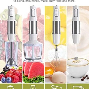 Hand Blender 500W, Upgraded 5 in 1 Immersion Hand Blender, 6 Speed Stainless Steel Stick Mixer, 600 ml Beaker with Chopper, Whisk, Milk frother, Food Processors for home