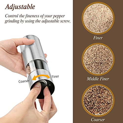 SIMPLETASTE Electric Pepper Grinder Mill, Salt and Pepper Grinder Set with Automatic Operation and Adjustable Coarseness, Battery Operated, Stainless Steel, Set of 2