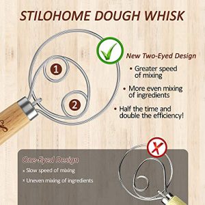 Danish Dough Whisk 13 Inch Stainless Dutch Bread Whisk, Kitchen Bread Mixer Whisk Scraper For Cooking Bread, Pastry, Dumpling And Pizza Dough Making