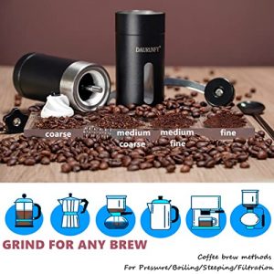 DAURUNFY Manual Coffee Grinder Portable Hand Coffee Bean Mill with Ceramic Adjustable Knob Setting Stainless Steel Coffee Grinder in Kitchen and Hiking (BLACK)