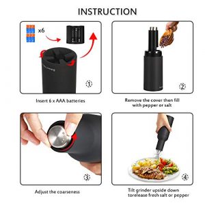 Automatic Gravity Salt and Pepper Grinder Set, 2 Pack Electric Ceramic Core Mills Shaker, Black and White