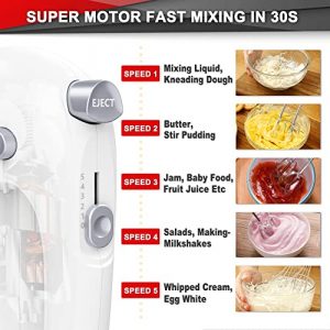 Lord Eagle Hand Mixer Electric, 400W Power handheld Mixer for Baking Cake Egg Cream Food Beater, Turbo Boost/Self-Control Speed + 5 Speed + Eject Button + 5 Stainless Steel Accessories