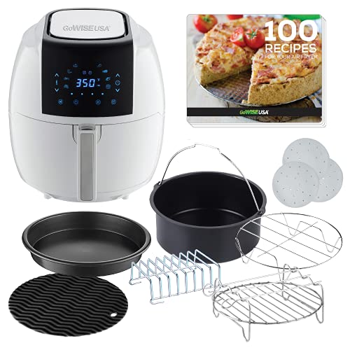 GoWISE USA 5.8-Quart 8-in-1 Air Fryer with Recipe Book, 6 piece Accessory Set and 1 Pack of Parchment Paper