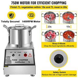 VBENLEM 110V Commercial Food Processor 7L Capacity 750W Electric Food Cutter Mixer 1400RPM Stainless Steel Processor Perfect for Vegetables Fruits Grains Peanut Ginger Garlic