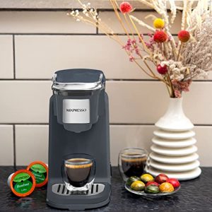 Mixpresso Single Cup Coffee Maker, Personal Single Serve Coffee Machine, Compatible with KCup | Quick Brew Technology, Programmable Features, One Touch Function (Dark Grey)