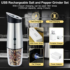 Electric Salt and Pepper Grinder Mill Set USB Rechargeable - Automatic Gravity Salt Pepper Grinder with LED Lights Refillable, One Hand Operation Adjustable Coarseness Salt Pepper Shaker (A-2 PCS)