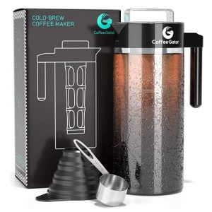 Coffee Gator Cold Brew Coffee Maker - 47 oz Iced Tea and Iced Coffee Maker and Pitcher w/ Glass Carafe, Filter, Funnel & Measuring Scoop - Black
