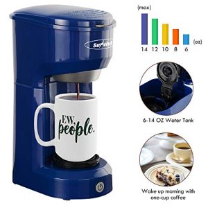 Single Serve Coffee Maker, Small Single Cup Coffee Maker for Capsule Pod Ground Coffee, 1000W Coffee Brewer Machine with Permanent Filter 6-14oz Reservoir Auto Shut Off One-Touch Button, Blue
