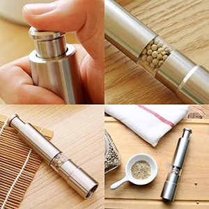 [Set of 2] Premium Stainless Steel Salt Grinder & Pepper Mill Set for Peppercorns Sea Salt Himalayan Salt and Spices, Thumb Push Button for 1 Hand Operation