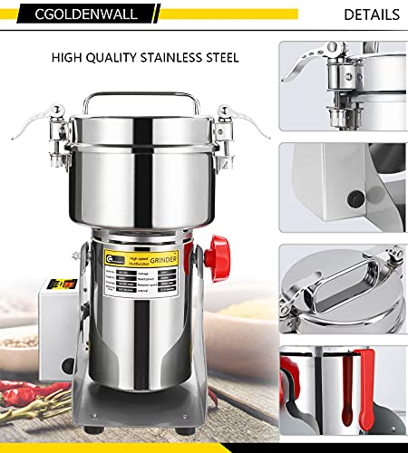 CGOLDENWALL LED Display 2500g Commercial Electric Grain Grinder Mill Ultra-fine Powder Grinding Machine Chinese Medicine Spice Herb Grinder Pulverizer Food Grade Stainless Steel CE Approved