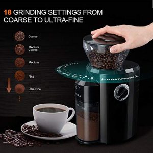 Secura Burr Coffee Grinder, Conical Burr Mill Grinder with 18 Grind Settings from Ultra-fine to Coarse, Electric Coffee Grinder for French Press, Percolator, Drip, American and Turkish Coffee Makers