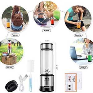 GOLDFOX Portable Blender, USB Rechargeable Personal Blender for Shakes and Smoothies, 15oz Detachable Portable Juicer Cup Small Fruit Juice Mixer for Travel, Gym, Office, etc. (with Brush)