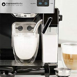 Espresso Machine, Latte & Cappuccino Maker- 10 pc All-In-One Espresso Maker with Milk Steamer (Incl: Coffee Bean Grinder, 2 Cappuccino & 2 Espresso Cups, Spoon/Tamper, Portafilter w/ Single & Double Shot Filter Baskets), 1250W, (Silver)