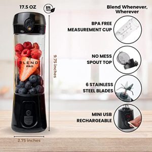 Blendi Pro Plus Cordless Portable 17.5 oz Rechargeable Blender - Crush Ice, Slash Fruit, Blend Sports Powders Anywhere 6 Stainless Steel Blades Powdered by 120W - Use in Kitchen, Gym, Camping, Tailgating