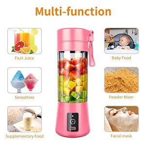 Portable Blender, YKSINX Smoothie Juicer Cup, Personal Mini Blender for Shakes and Smoothies, Six Blades in 3D, 13oz 2000mAh Powerful USB Rechargeable Home Travel Handheld Fruit Juicer (Pink)