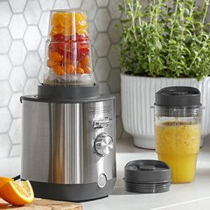 GE Blender Accessory Kit | Includes (2) 16-Ounce Blender Cups & (2) To-Go Lids| Attach, Blend, and Go | Dishwasher Safe | Stainless Steel Blade