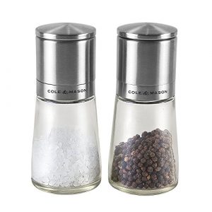 COLE & MASON Clifton Top Grinding Salt and Pepper Grinder Gift Set - Mills Include Precision Mechanisms and Premium Sea Salt and Peppercorns, Stainless Steel and Glass