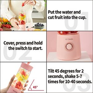 Qhecomce Personal Blender for Smoothie and Shakes, Portable Blender Rechargeable with USB, Protein Shakes Fruit Mini Maker, Smoothie Mixer for Home, Sport, Office, Picnic (Pink)