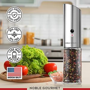 Electric Pepper and Salt Grinder - Rechargeable Refillable Mill - Premium Gift Box - Automatic Gravity Shaker - Adjustable Ceramic Grind for Black Peppercorn - No Battery Needed - Holiday Recipes Set